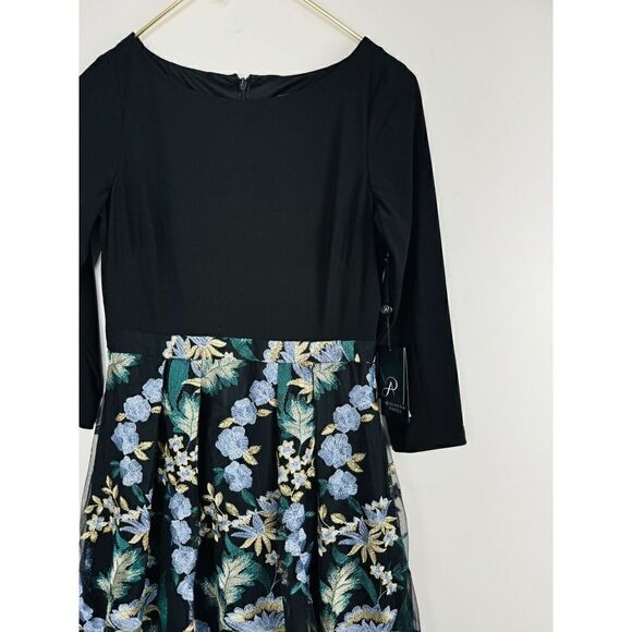 NWT Adrianna Papell Women's Sz 4 Embroidered Mesh Gown Tulle 3/4 Sleeve Floral - Picture 2 of 7